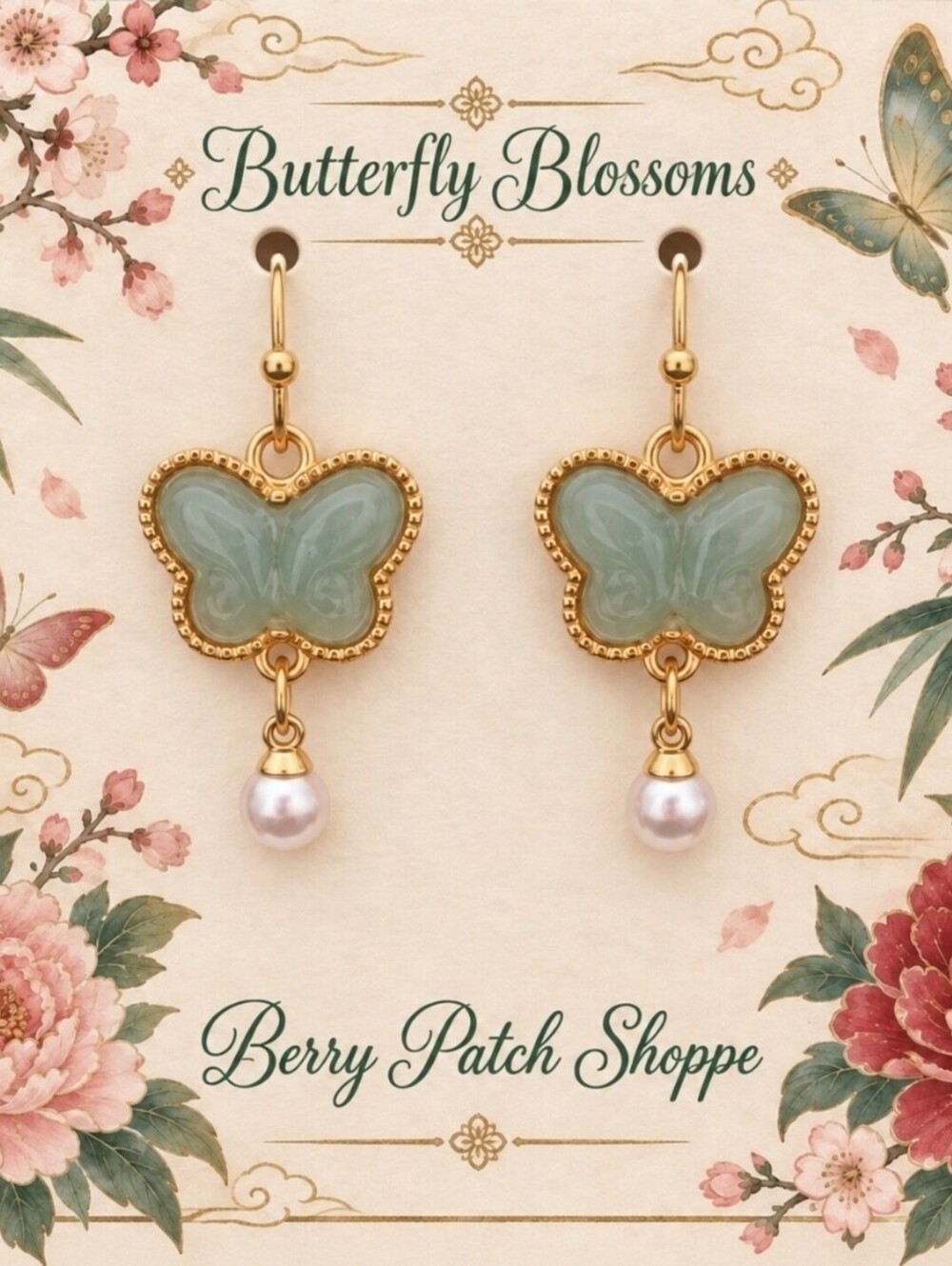 Butterfly Blossoms Artesian Whimsical Pearl Earrings